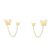 JewelStop 14K Yellow Gold Duo Butterfly Chain Earrings with Polished Finish and Push Back Clasp