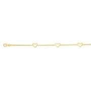 JewelStop 14K Yellow Gold Element6x5mm Shiny Fancy Stationed Heart Bracelet, Lobster Clasp