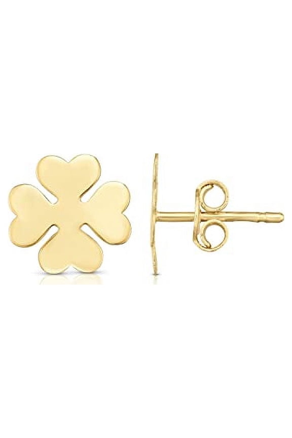 JewelStop 14K Yellow Gold Finish 10mm Polished Post Clover Earrings with Push Back Clasp