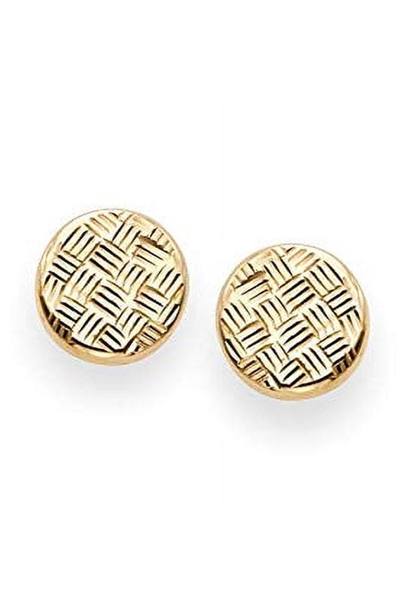 JewelStop 14K Yellow Gold Finish Diamond-Cut Fancy Post Button Earrings, Push Back Clasp