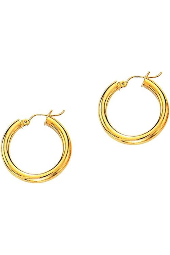 JewelStop 14K Yellow Gold Hoop Earrings -15 mmx 2 mm, (3/32" x 9/16 Inches)