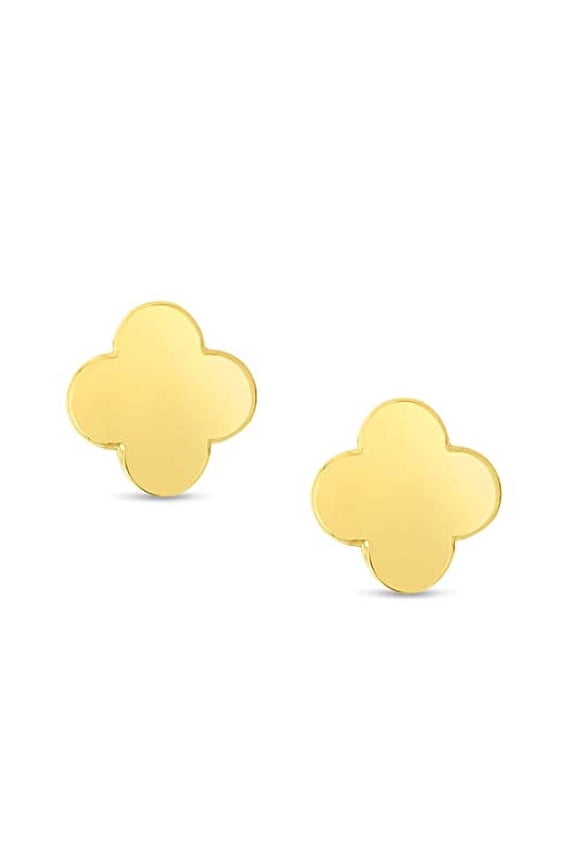 JewelStop 14K Yellow Gold Hoop Earrings Hi-Polished 11mm Clover Huggie With Snap Clasp For Women