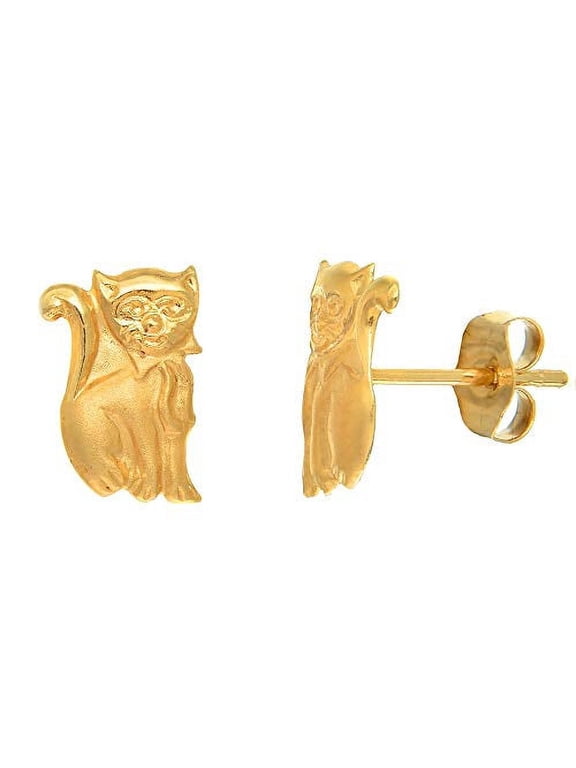 JewelStop 14K Yellow Gold Kitty Kitten Cat Stud Post Earrings Jewelry