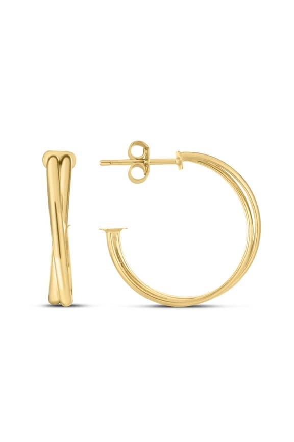 JewelStop 14K Yellow Gold Large Crossover Hoops Earrings with Polished Finish and Push Back Closure - 22.9mm(L) x 24.2mm (W)