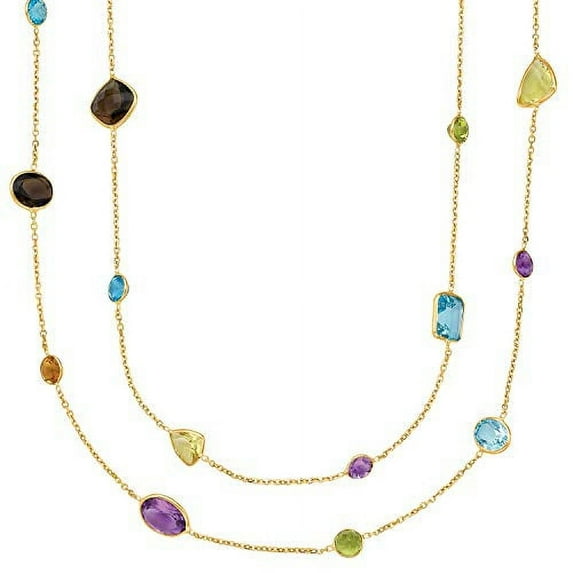 JewelStop 14K Yellow Gold Link Chain Fancy Multi-Color Stones Necklace - 30 Inches