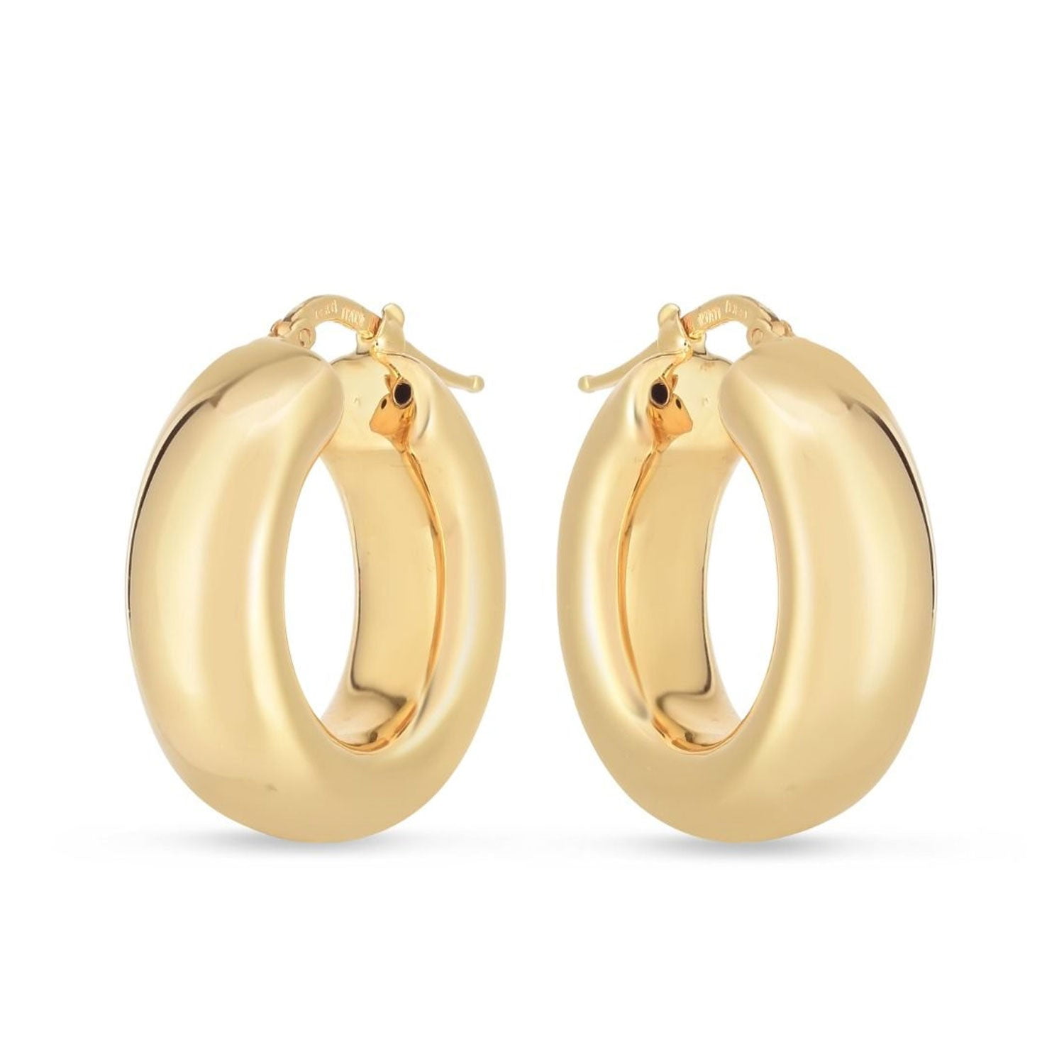 JewelStop 14K Yellow Gold Medium Puffy Hoops Earring with JewelStop 14K Yellow Gold Medium Puffy Hoops Earring with