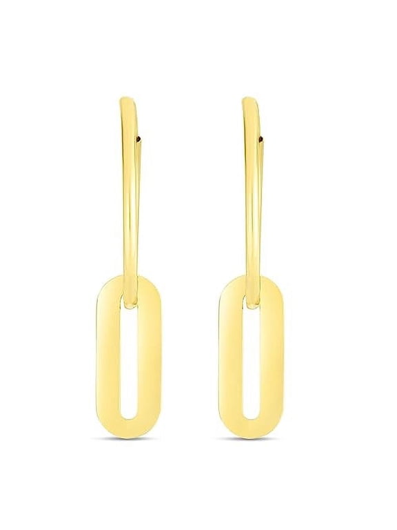JewelStop 14K Yellow Gold Paperclip Hoop Drop Earrings with Polished Finish and Endless Clasp - 1gr