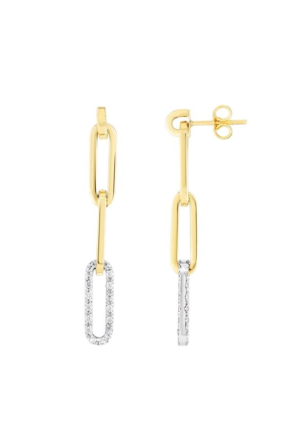 JewelStop 14K Yellow Gold Polished Finish .29ct Diamond Paperclip Drop Earrings with Push Back Clasp