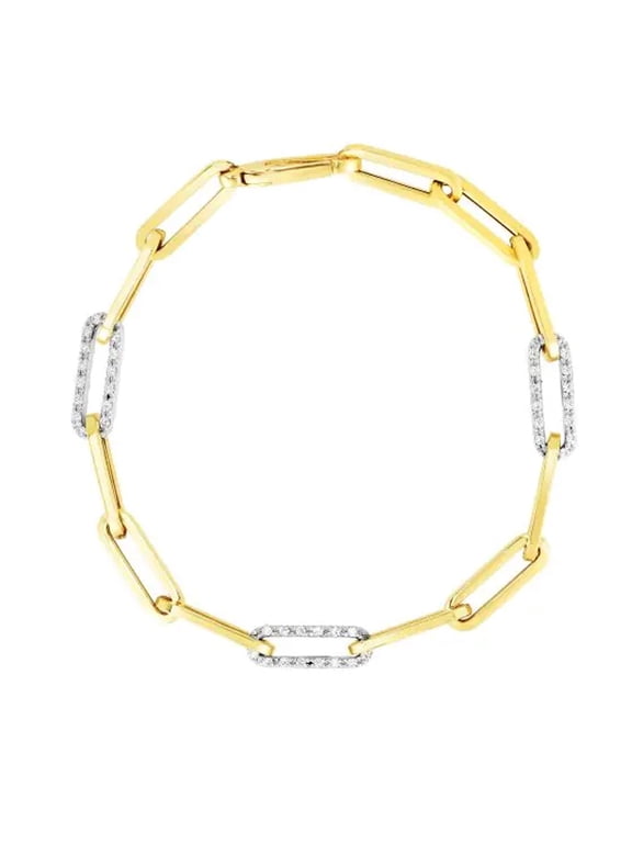 JewelStop 14K Yellow Gold Polished Finish .96ct Diamond Paperclip Chain Bracelet with Snap Clasp - 7.5"