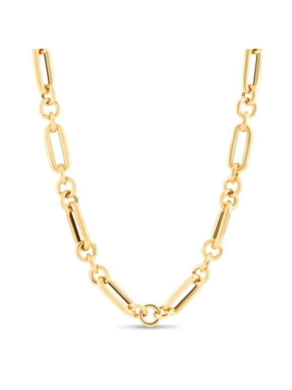JewelStop 14K Yellow Gold Polished Finish Alternating Interlocking Round Links Paperclip Chain Bracelet with Lobster Clasp - 7.5"