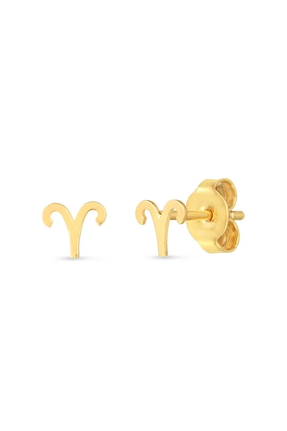 JewelStop 14K Yellow Gold Polished Finish Aries Stud Earrings with Push Back Clasp.