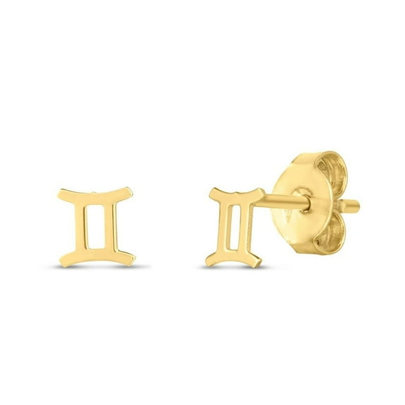 JewelStop 14K Yellow Gold Polished Finish Gemini Stud Earrings with Push Back Clasp.