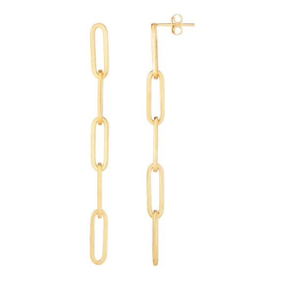 JewelStop 14K Yellow Gold Polished Finish Paperclip 5 Link Drop Earrings Push Back Clasp