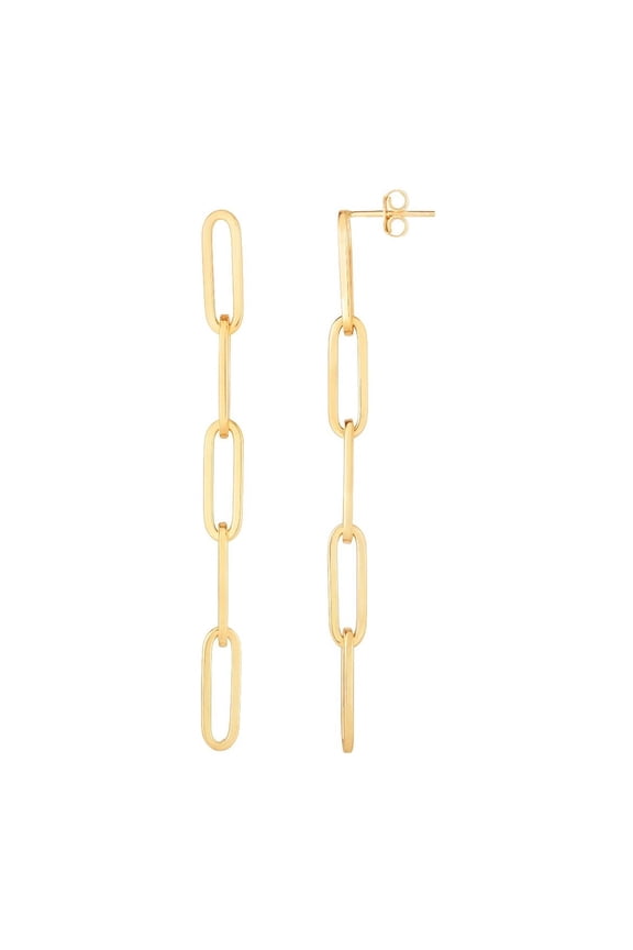 JewelStop 14K Yellow Gold Polished Finish Paperclip 5 Link Drop Earrings Push Back Clasp