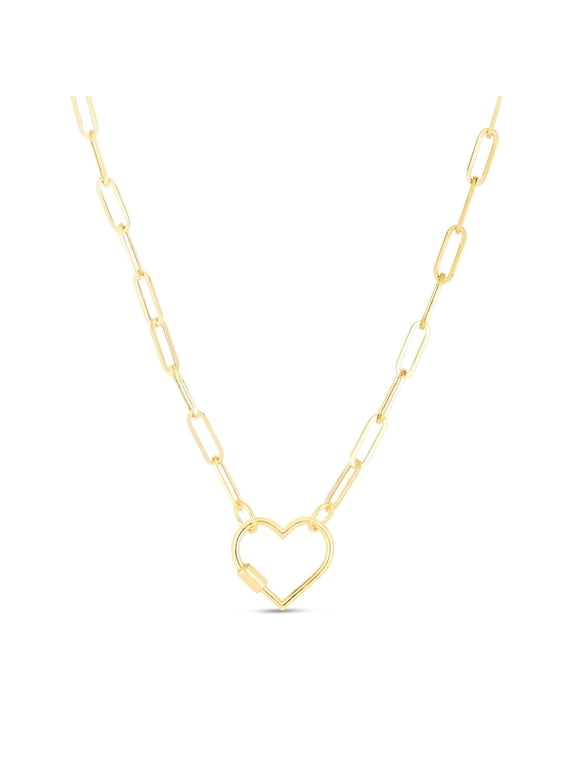 JewelStop 14K Yellow Gold Polished Finish Paperclip Chain Necklace with Heart Carabiner Clasp - 18"
