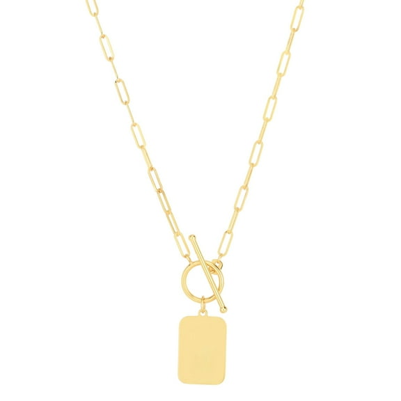 JewelStop 14K Yellow Gold Polished Finish Paperclip Chain Tag Necklace with Toggle Closure - 18"