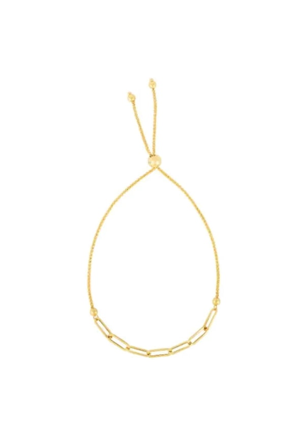 JewelStop 14K Yellow Gold Polished Finish Paperclip Friendship Bracelet with Draw String - 9.25"