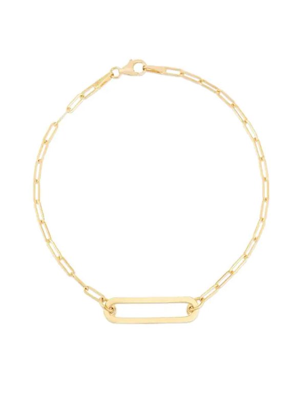 JewelStop 14K Yellow Gold Polished Finish Paperclip Straight Open Bar Bracelet with Lobster Clasp - 7"
