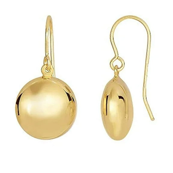 JewelStop 14K Yellow Gold Puff Circle Earrings, Euro Wire Clasp - 10mmx20mm, 1.5gr.