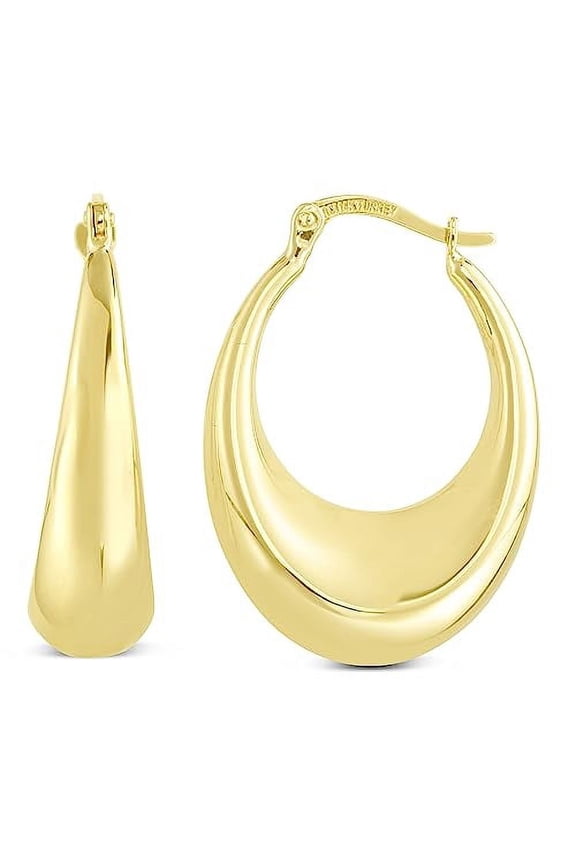 JewelStop 14K Yellow Gold Puffed Graduated Hoop Earrings with Polished Finish and Hinged Clasp - 3gr