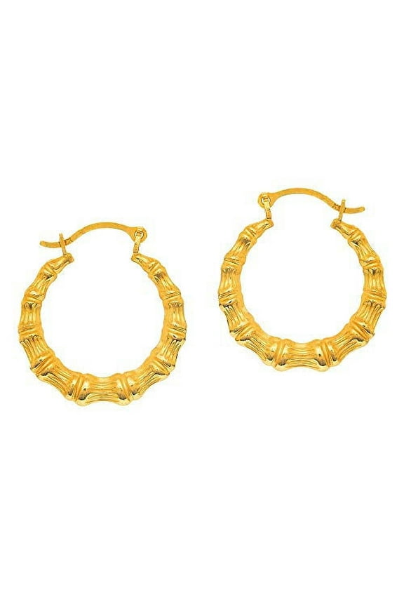 JewelStop 14K Yellow Gold Round Bamboo Hoop Earrings - 18mm
