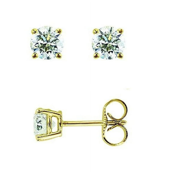 JewelStop 14K Yellow Gold Round Diamond Stud Earrings J-K Color, I1-I2 Clarity, 0.05Ct (Stud,1.8)