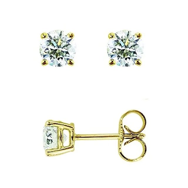 JewelStop 14K Yellow Gold Round Diamond Stud Earrings JK Color, I1I2