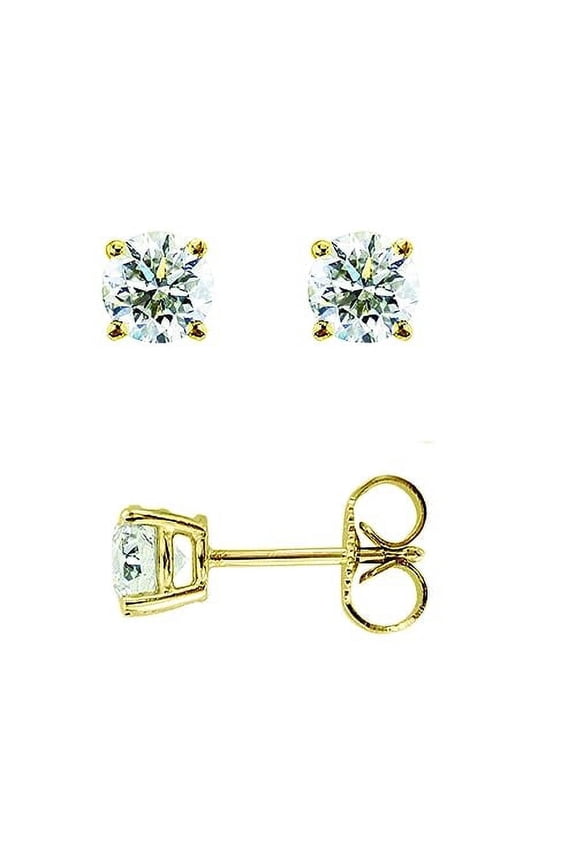JewelStop 14K Yellow Gold Round Diamond Stud Earrings J-K Color, I1-I2 Clarity, 0.05Ct (Stud,2.75)