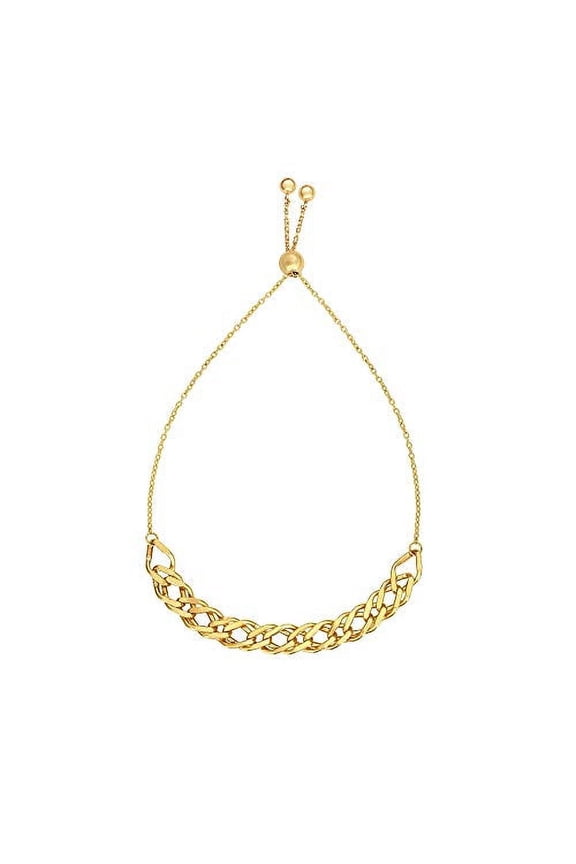 JewelStop 14K Yellow Gold Shiny 5mm Fancy Link Chain Adjustable Bracelet, Draw String - 9.25 inches, 2.2gr.