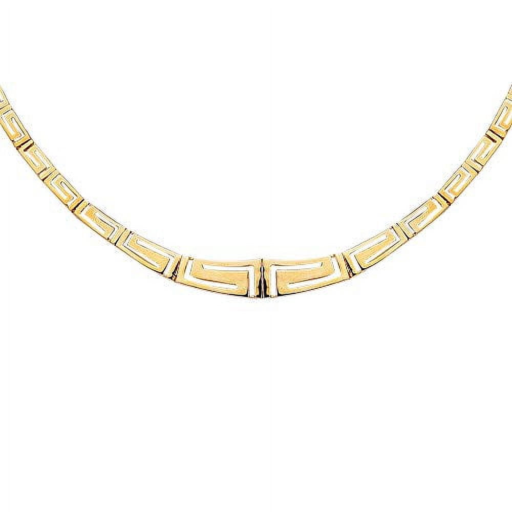 JewelStop 14K Yellow Gold Shiny Graduated Greek Key Fancy Necklace, Box Catch Clasp 17 Inches