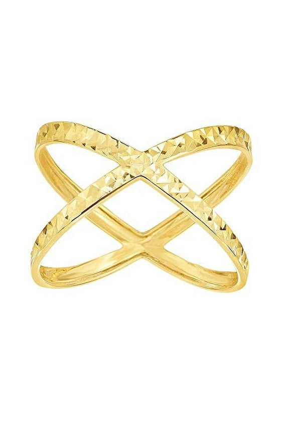 JewelStop 14K Yellow Gold Shiny and Diamond-cut"x" Shape Ring Size 7, 1.3gr.