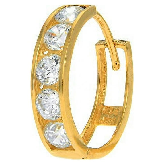JewelStop 14K Yellow Gold Single CZ Huggie Hoop Hinged Men's Channel Set Earring 3.6x14.5mm
