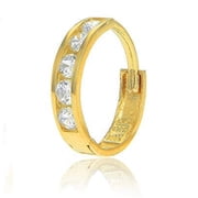 JewelStop 14K Yellow Gold Single CZ Huggie Hoop Hinged Mens Earring - 2x12mm