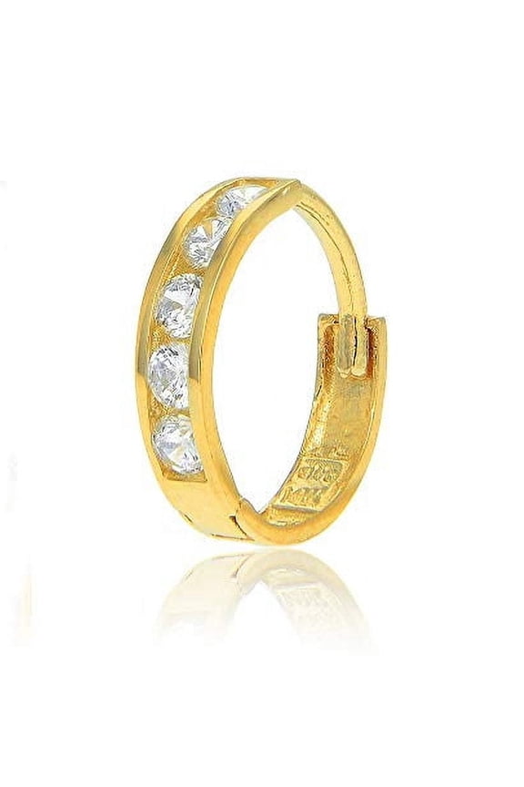 JewelStop 14K Yellow Gold Single CZ Huggie Hoop Hinged Men's Earring - 2x12mm