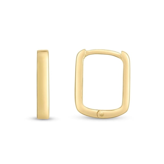 JewelStop 14K Yellow Gold Small Square Huggie Hoops Earring with Polished Finish and Snap Closure - 12.3 x 10.0 x 2.2mm