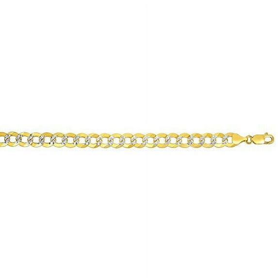 JewelStop 14K Yellow Gold White Pave 8.3mm Diamond-Cut Comfort Curb Chain, Lobster Clasp - 26 Inches