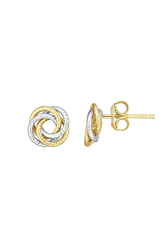JewelStop 14K Yellow White Gold Button Style Earrings with Push Back Clasp