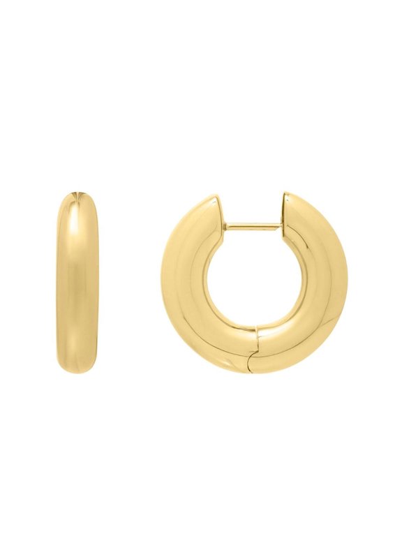 JewelStop 14k Gold Polished Finish 21.8mm x 22.5mm Round Large Electroform Hoop Earrings with Snap Clasp