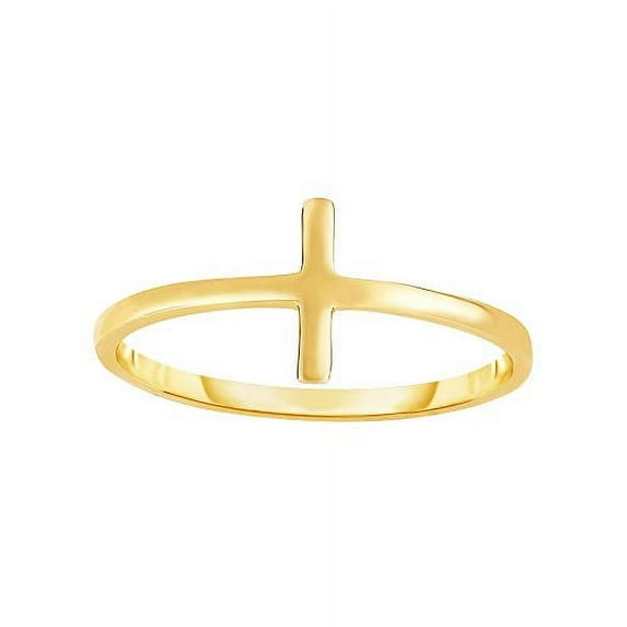 JewelStop 14k High Polished Solid Yellow Gold Shiny Square Tube Fancy Cross Top Ring Size 7