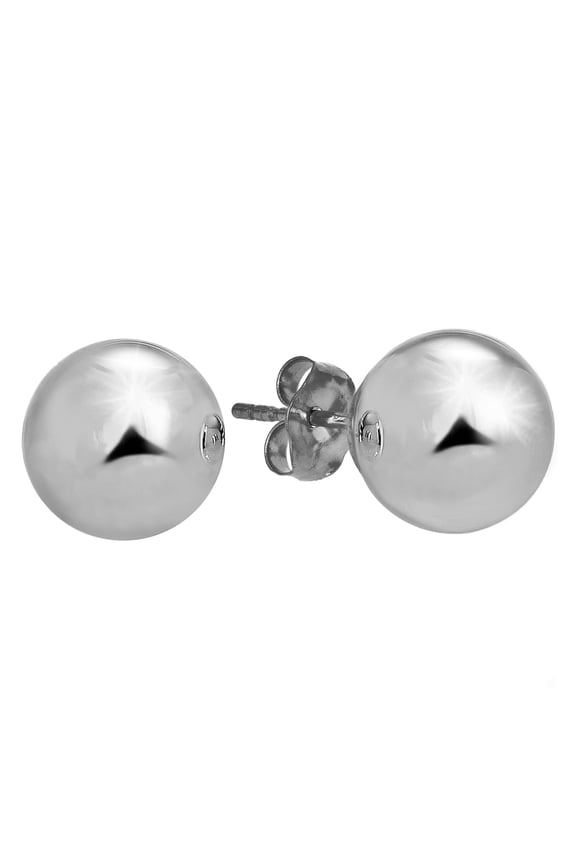 JewelStop 14k Real White Gold Stud Ball Earrings, Gold Friction Backs - 10 mm