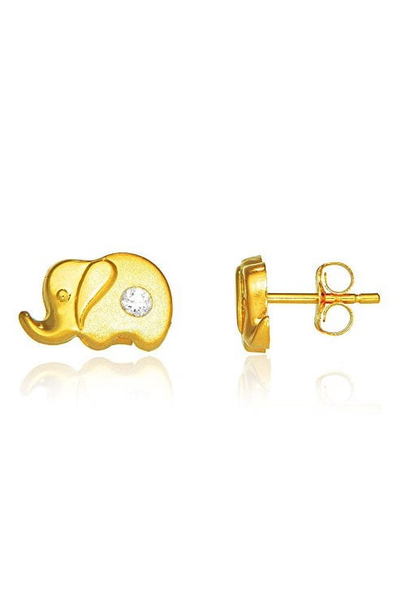 JewelStop 14k Real Yellow Gold Elephant Post Stud Shiny CZ Earrings