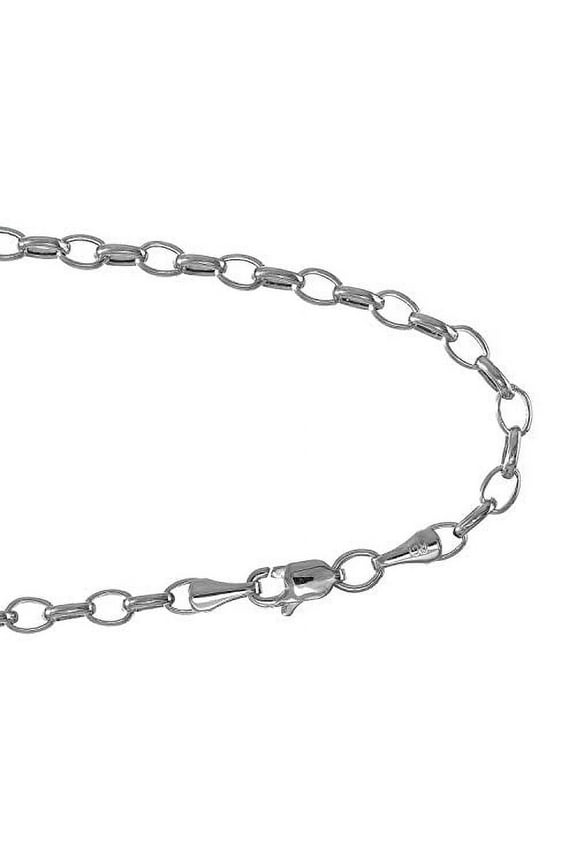 JewelStop 14k Semi-Solid White Gold 3.2 mm Lite Rolo Chain Bracelet, Lobster Claw Clasp - 7 Inches, 1.7gr.