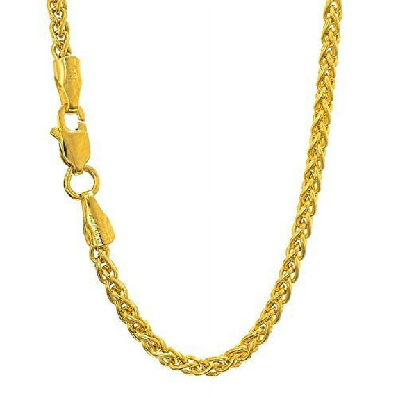 JewelStop 14k Semi-Solid Yellow Gold 2.8mm Light Weight Spiga Wheat Chain, Lobster Claw - 20 Inches, 7.1gr