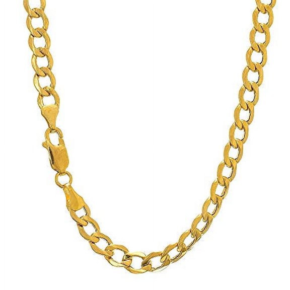 JewelStop 14k Semi-Solid Yellow Gold 4.4 mm Lite Cuban Curb Chain, Lobster Claw Clasp -18 Inches