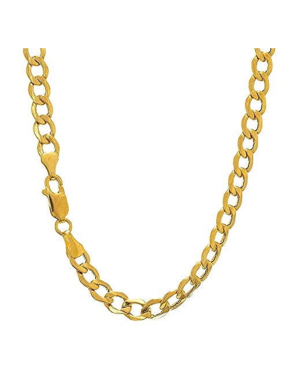 JewelStop 14k Semi-Solid Yellow Gold 4.4 mm Lite Cuban Curb Chain, Lobster Claw Clasp -18 Inches
