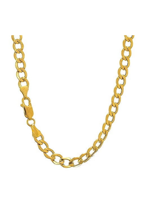 JewelStop 14k Semi-Solid Yellow Gold 4.4 mm Lite Cuban Curb Chain, Lobster Claw Clasp -18 Inches