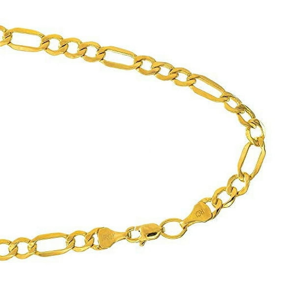 JewelStop 14k Semi-Solid Yellow Gold 4.6 mm Lite Figaro Bracelet Lobster Claw Clasp -7 Inches