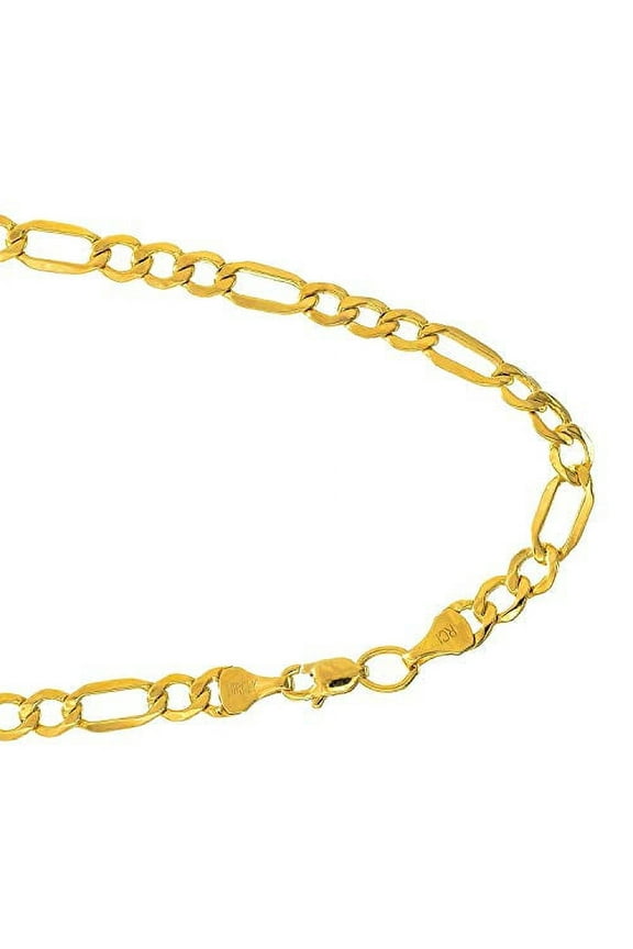 JewelStop 14k Semi-Solid Yellow Gold 4.6 mm Lite Figaro Bracelet Lobster Claw Clasp -7 Inches