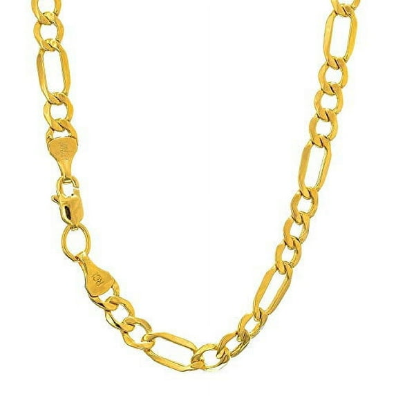 JewelStop 14k Semi-Solid Yellow Gold 4.6 mm Lite Figaro Chain Necklace, Lobster Claw Clasp-24 Inches
