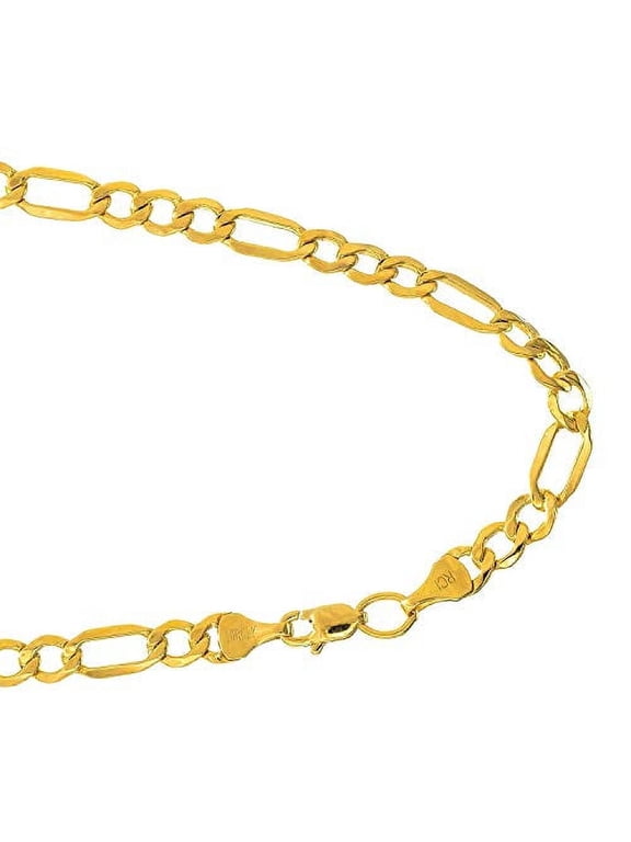 14K 8.5in Yellow Gold Diamond Cut/ Textured Lite Figaro Chain with Lobster Clasp